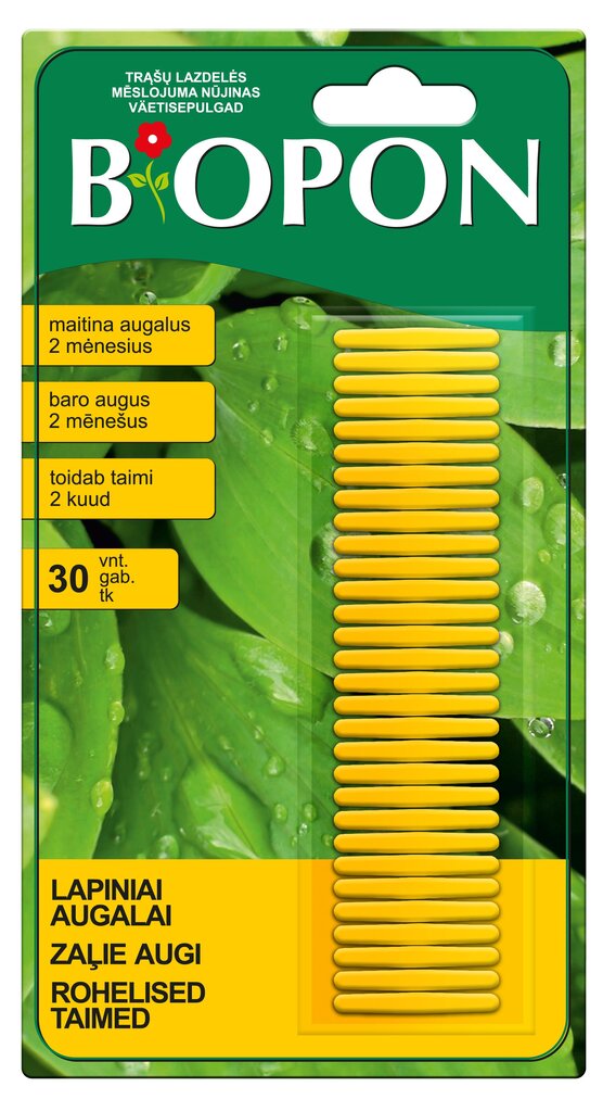 Trąšų lazdelės lapiniams augalams Biopon 1125, 30 vnt. kaina ir informacija | Birios trąšos | pigu.lt