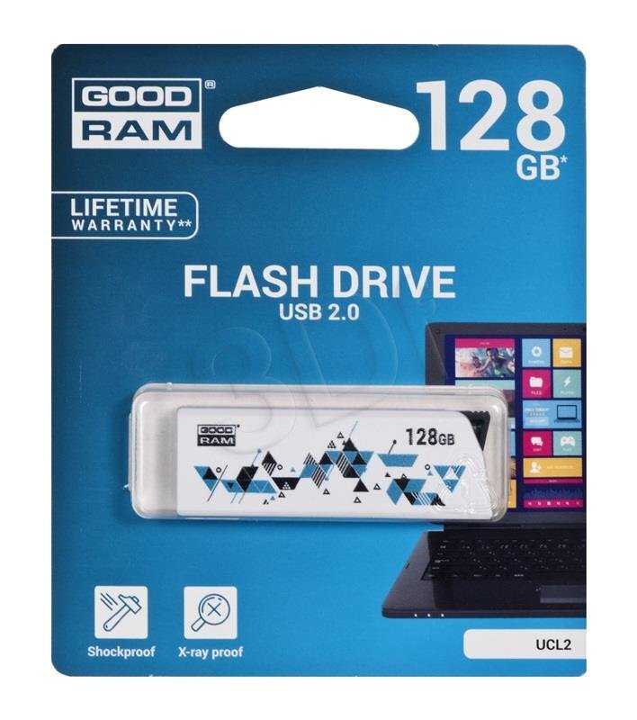 Goodram Flashdrive Cl!ck 128GB USB 2.0 biały kaina ir informacija | USB laikmenos | pigu.lt