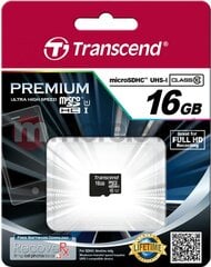 Transcend микро SD 16 Гб цена и информация | Карты памяти для телефонов | pigu.lt