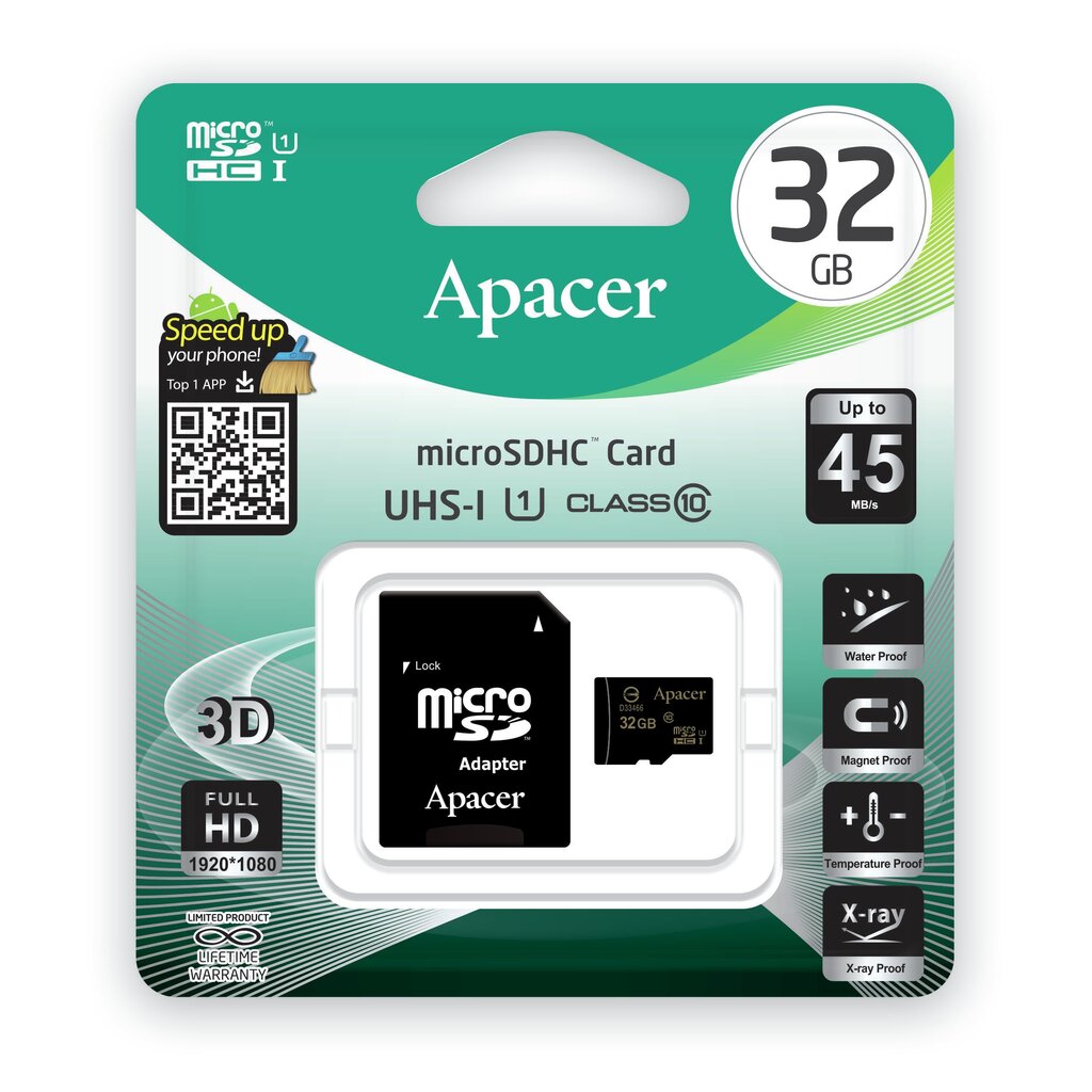 Atminties kortelė APACER 32GB microSDHC UHS-I Class10 цена и информация | Atminties kortelės telefonams | pigu.lt