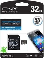 PNY SDU32GPER50-EF, микро SDHC 32 ГБ (+ адаптер SD) цена и информация | Карты памяти для телефонов | pigu.lt