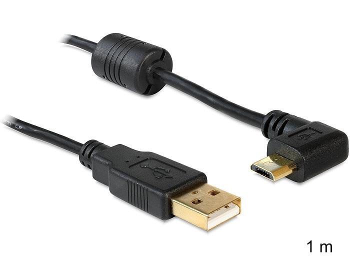 Delock kabelis USB-A male > USB micro-B male angled 90° left / right black kaina ir informacija | Kabeliai ir laidai | pigu.lt