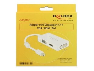 Адаптер Delock mini Displayport 1.1 male > VGA / HDMI / DVI female, пассивный, белый цена и информация | Адаптеры, USB-разветвители | pigu.lt
