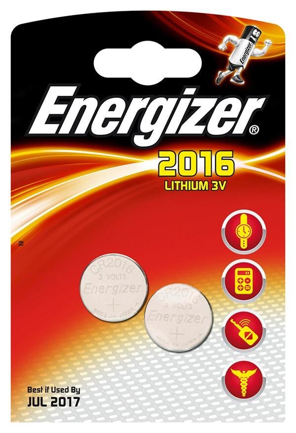 Energizer CR2016 elementai, 2 vnt. kaina ir informacija | Elementai | pigu.lt