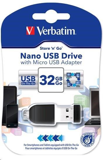 Verbatim USB DRIVE 2.0 NANO 16GB STORE 'N' STAY + OTG Adapter kaina ir informacija | USB laikmenos | pigu.lt