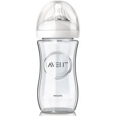 Стеклянная бутылочка для кормления AVENT Natural 240 мл, 1M+  цена и информация | Бутылочки и аксессуары | pigu.lt