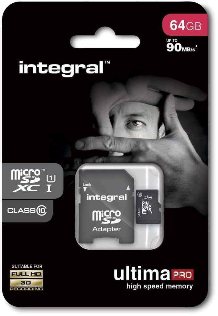 Micro SD atminties kortelė + adapteris Integral 64 GB microSDXC UltimaPro цена и информация | Atminties kortelės telefonams | pigu.lt