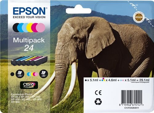 EPSON 24 ink cartridge black and five colour standard capacity 29.1ml 1-pack blister without alarm цена и информация | Kasetės rašaliniams spausdintuvams | pigu.lt