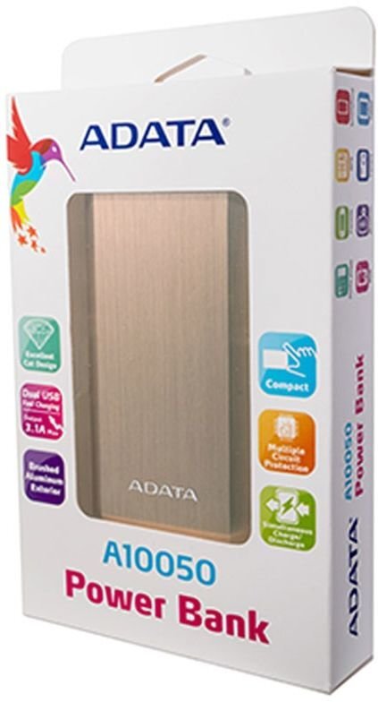 ADATA A10050 POWER BANK 10050mAh, Auksinis kaina ir informacija | Atsarginiai maitinimo šaltiniai (power bank) | pigu.lt