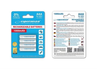 Esperanza EZA102W Įkraunama baterija Ni-MH AAA 1000MAH x4 kaina ir informacija | Esperanza Santechnika, remontas, šildymas | pigu.lt