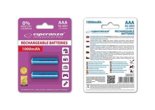 ESPERANZA EZA101B Перезаряжаемая батарея HR03 1000MAH ALWAYS READY BLISTER 2 шт цена и информация | Батарейки | pigu.lt