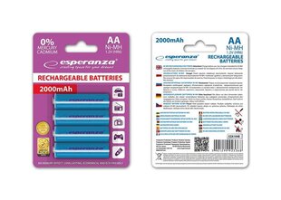 Esperanza EZA104B перезаряжаемая батарея Ni-MH AA 2000MAH x4 цена и информация | Батарейки | pigu.lt