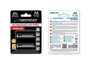 Esperanza EZA105 Įkraunama baterija Ni-MH AA 2600MAH, 2 vnt kaina ir informacija | Esperanza Apšvietimo ir elektros prekės | pigu.lt