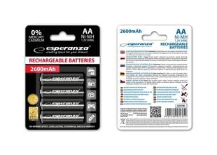 Esperanza EZA106 Įkraunama baterija Ni-MH AA 2600MAH x4 kaina ir informacija | Esperanza Santechnika, remontas, šildymas | pigu.lt