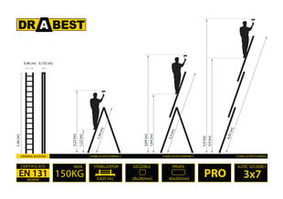 Лестница многофункциональная трех-секционная DRABEST PRO, 3х7 цена и информация | Стремянки | pigu.lt