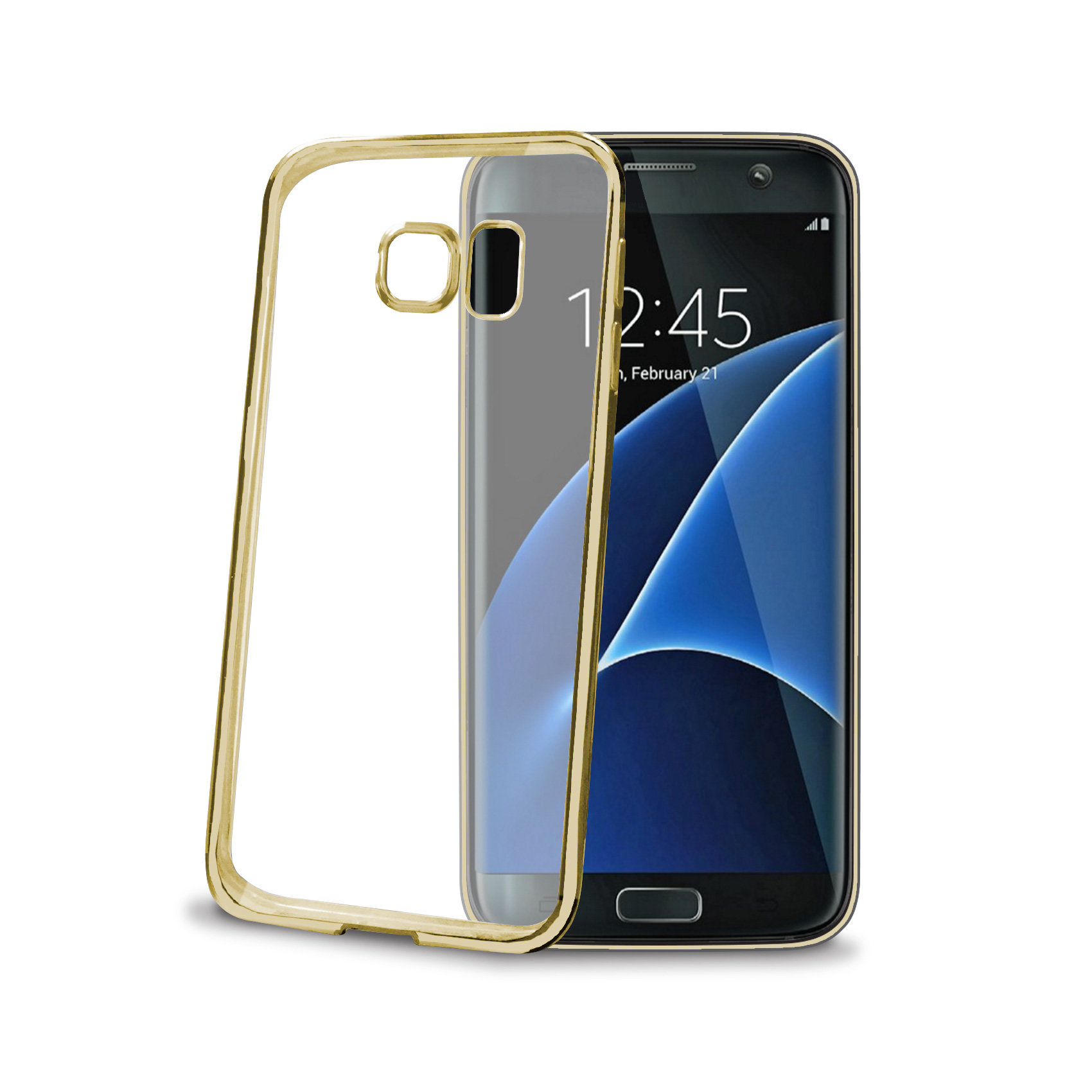 Apsauginis dėklas Celly LASER skirtas Samsung Galaxy S7 Edge, Skaidri/Auksinė