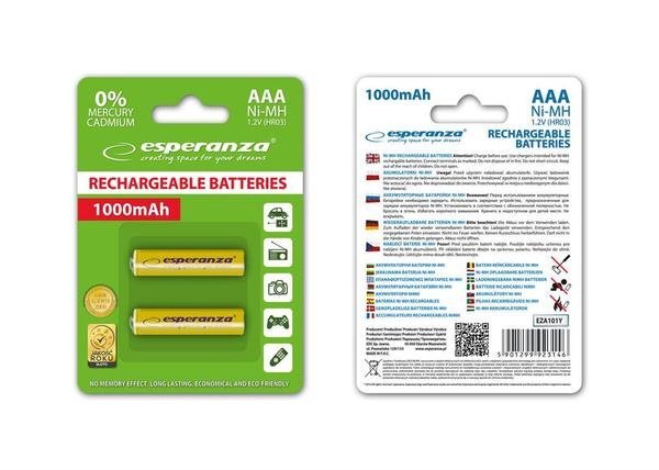 Esperanza EZA101Y Ni-MH AAA 1000MAH 2vnt цена и информация | Elementai | pigu.lt