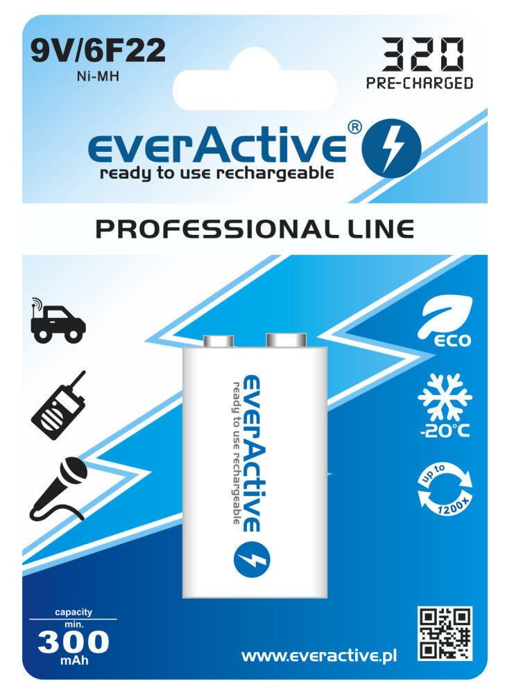 everActive Professional Ready to Use 9V 320mAh akumuliatorius, 1 vnt. цена и информация | Elementai | pigu.lt