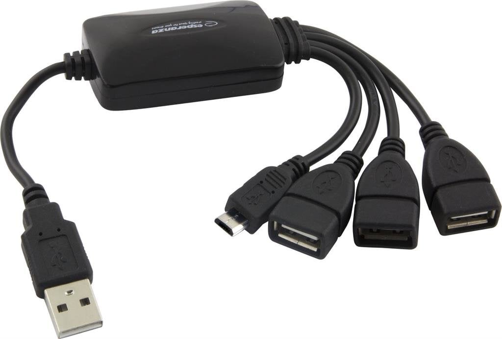 Esperanza EA158 Šakotuvas 4 jungtys USB2.0 - 3 x USB, 1 x microUSB. цена и информация | Adapteriai, USB šakotuvai | pigu.lt