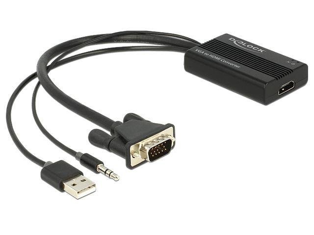 Delock adapteris VGA(M)+USB(Power)+Jack(Audio)->HDMI(F) kaina ir informacija | Adapteriai, USB šakotuvai | pigu.lt