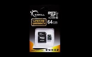 Atminties kortelė G.Skill microSDXC 64 GB, klasė 10 UHS-I + Adapteris kaina ir informacija | Atminties kortelės telefonams | pigu.lt