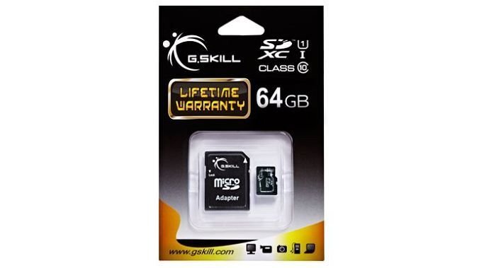 Atminties kortelė G.Skill microSDXC 64 GB, klasė 10 UHS-I + Adapteris kaina ir informacija | Atminties kortelės telefonams | pigu.lt