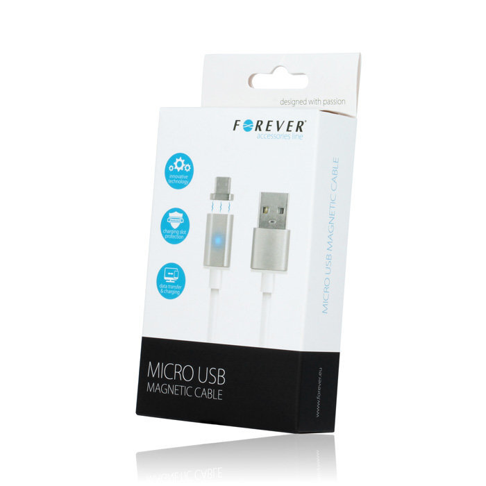 Micro USB kabelis Forever, magnetinis, 1 m, baltas цена и информация | Laidai telefonams | pigu.lt