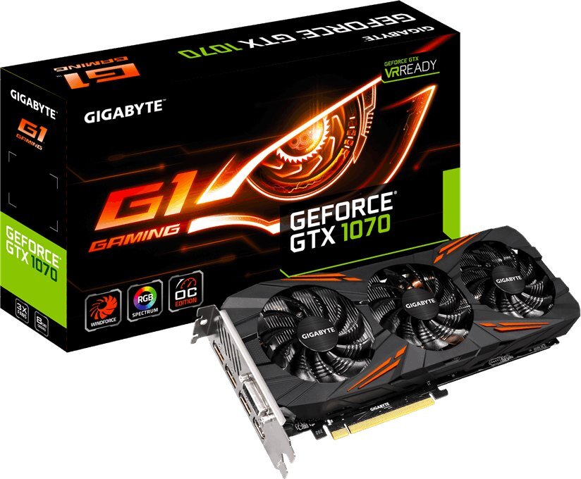 Gigabyte GeForce GTX 1070 G1 GAMING 8GB GDDR5 (256 bit) HDMI, DVI-D, 3x DP, BOX (GV-N1070G1 GAMING-8GD) kaina ir informacija | Vaizdo plokštės (GPU) | pigu.lt