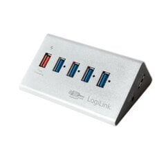 Logilink USB Hub 4+1 порт USB3.0, алюминий, с адаптером питания цена и информация | Адаптеры, USB-разветвители | pigu.lt