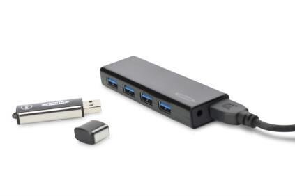 EDNET Hub 4-port USB 3.0 SuperSpeed, Power Supply, black kaina ir informacija | Adapteriai, USB šakotuvai | pigu.lt