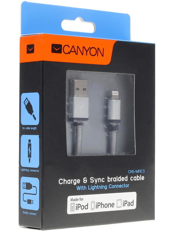 Canyon CNS-MFIC3DG, USB-A/Lightning, 1 m kaina ir informacija | Kabeliai ir laidai | pigu.lt