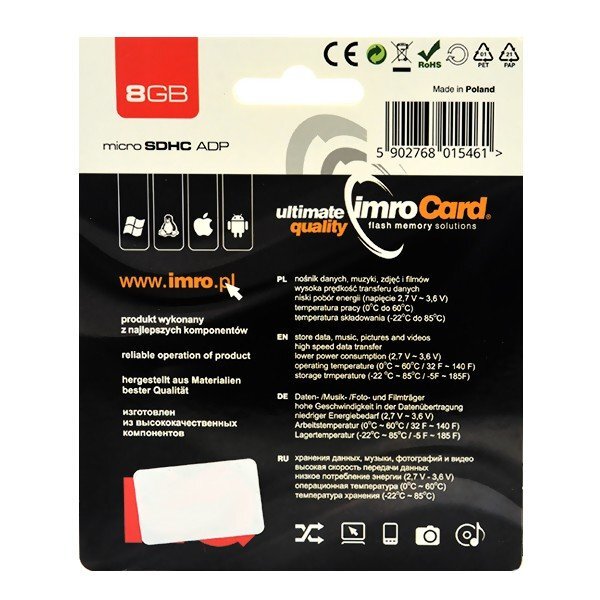 Imro 8 GB, Micro SDHC kaina ir informacija | Atminties kortelės telefonams | pigu.lt