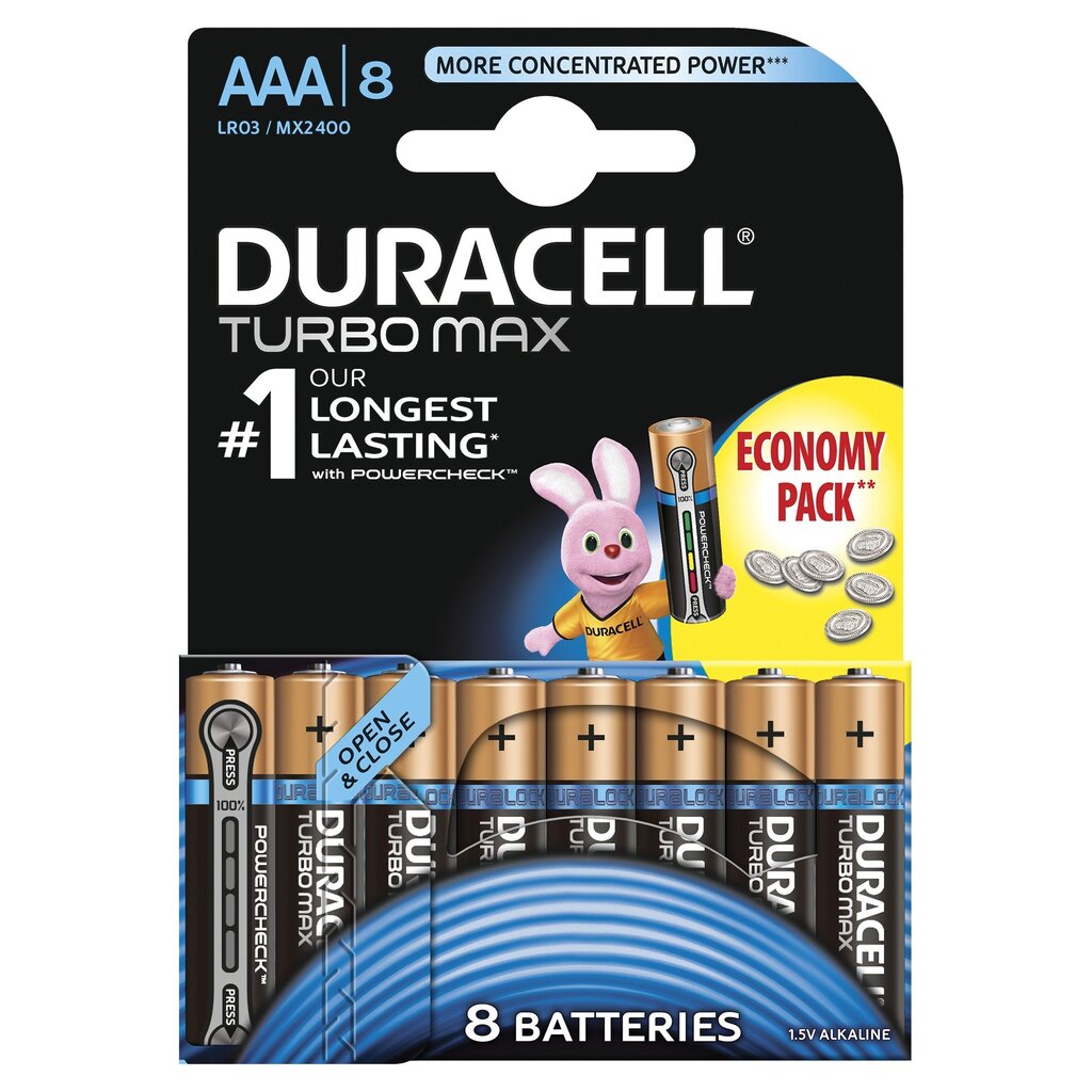 Baterijos DURACELL Turbo AAA LR03 8 vnt kaina ir informacija | Elementai | pigu.lt