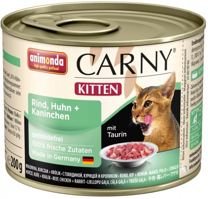 Carny Kitten su jautiena, vištiena ir triušiena, 200 g kaina ir informacija | Konservai katėms | pigu.lt