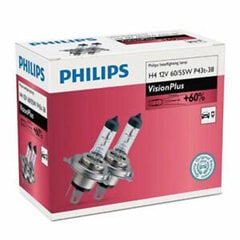 лампочки (2 шт.) Philips H4 12V/60/55W +60% Vision Plus цена и информация | Автомобильные лампочки | pigu.lt