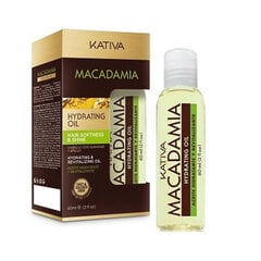 Drėkinamasis plaukų aliejus Kativa Macadamia Hydrating Oil, 60ml kaina ir informacija | Priemonės plaukų stiprinimui | pigu.lt