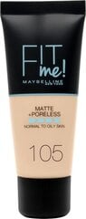 Жидкая тональная основа Maybelline FIT ME Matte 105 Natural, 30 мл цена и информация | Пудры, базы под макияж | pigu.lt