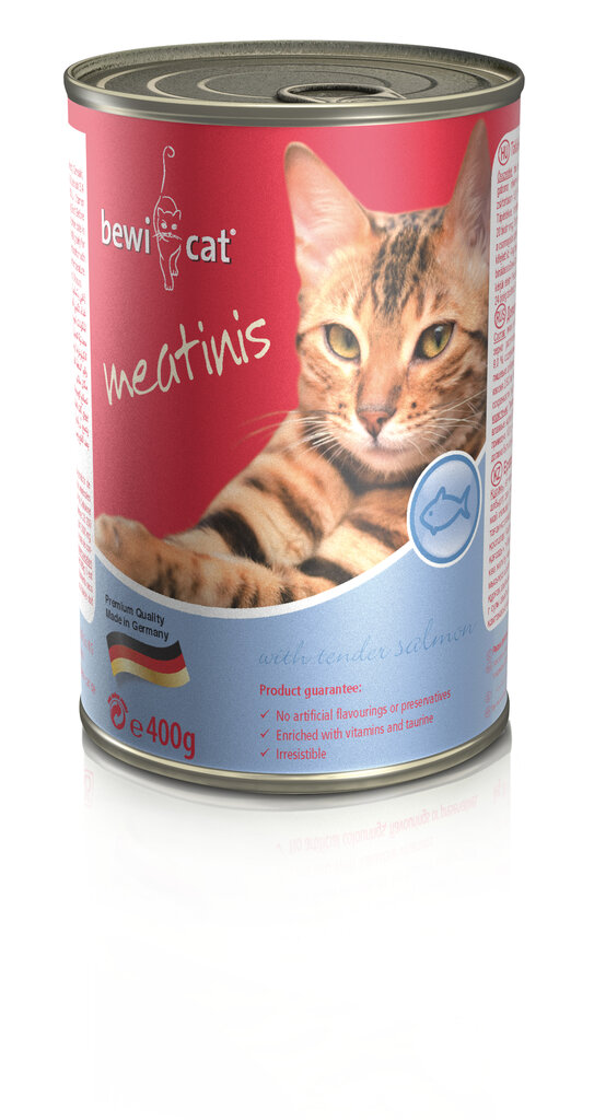 Bewi Cat Meatinis Salmon konservai katėms su lašiša, 400 g × 6 vnt kaina ir informacija | Konservai katėms | pigu.lt