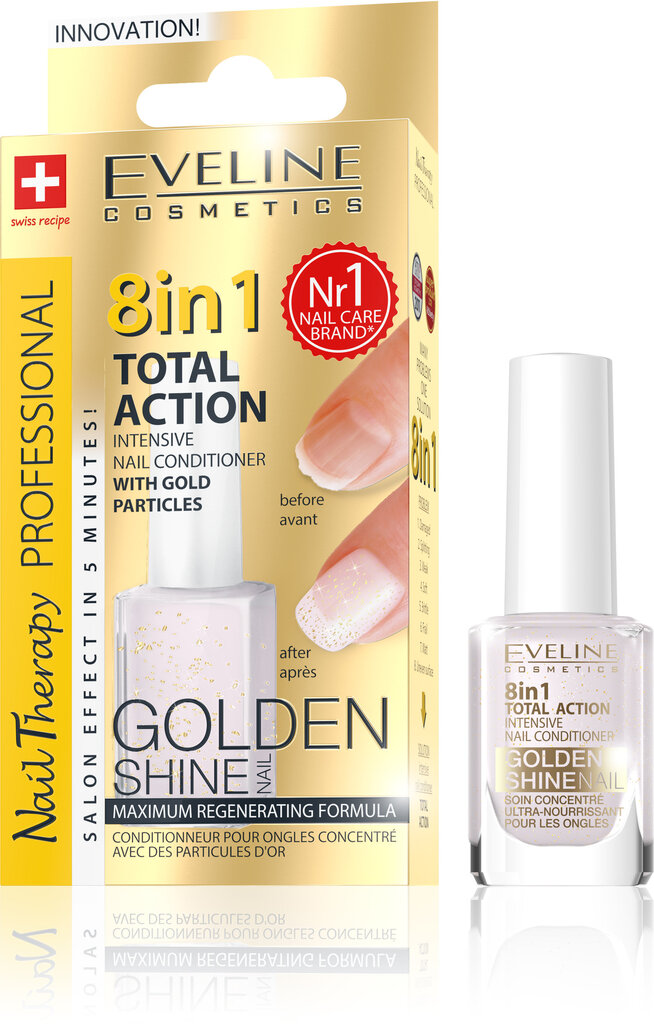 Intensyvus nagų kondicionierius su aukso dalelėmis Nail Therapy Professionnal Golden Shine 8IN1 12 ml kaina ir informacija | Nagų lakai, stiprintojai | pigu.lt