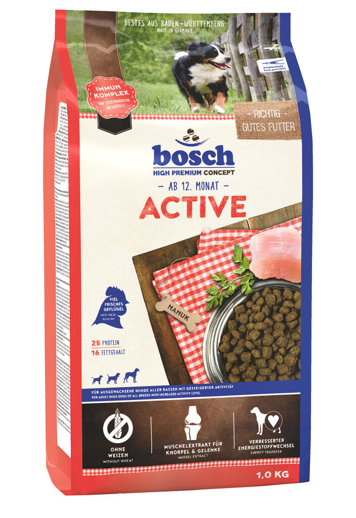 Bosch Petfood Active (High Premium) 1kg цена и информация | Sausas maistas šunims | pigu.lt