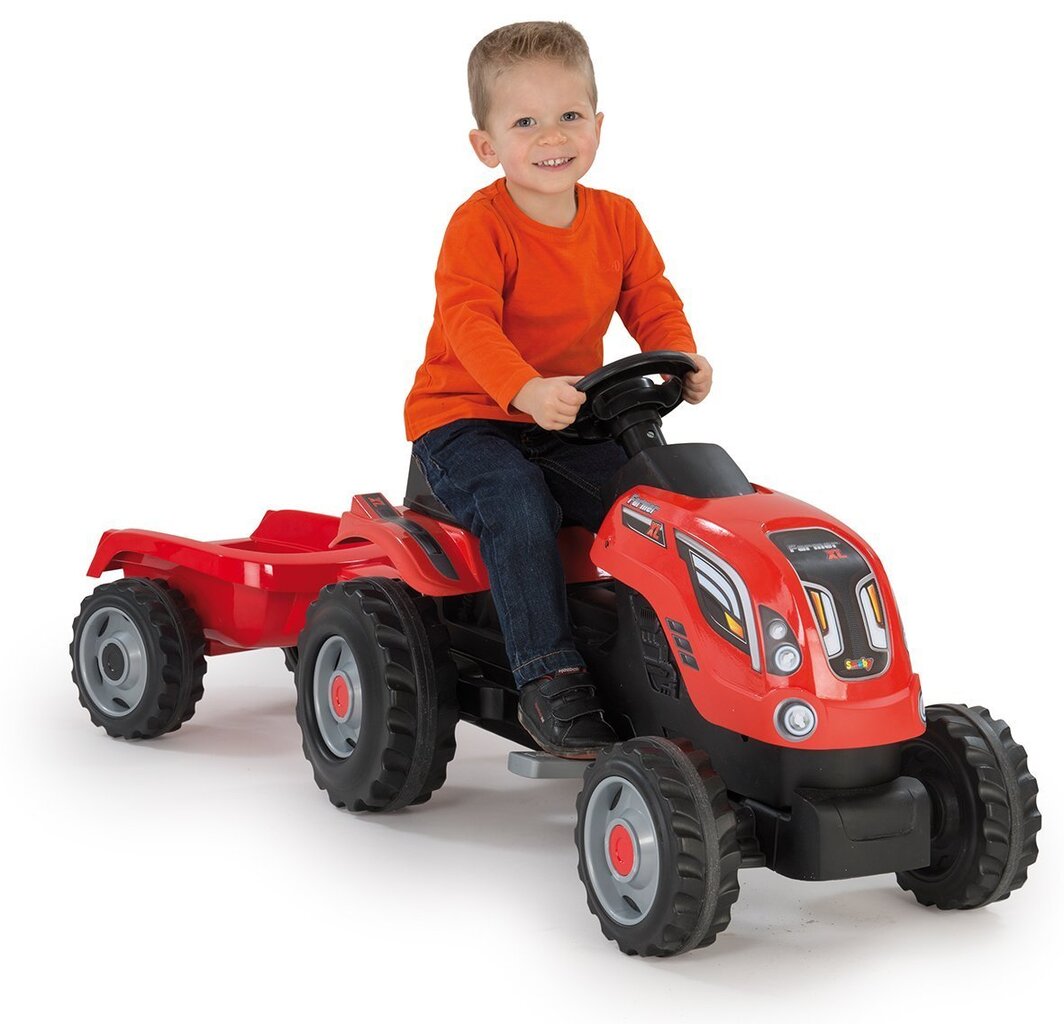 Minamas traktorius su priekaba Smoby Farmer XL, raudonas цена и информация | Žaislai berniukams | pigu.lt