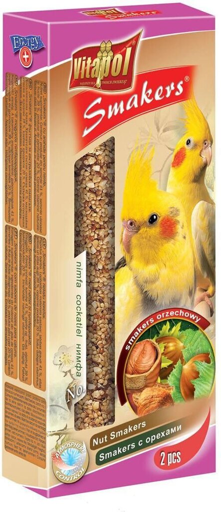 Vitapol Smakers skanėstas papūgoms Nimfoms, su riešutais (2 vnt) 90g kaina ir informacija | Lesalas paukščiams | pigu.lt