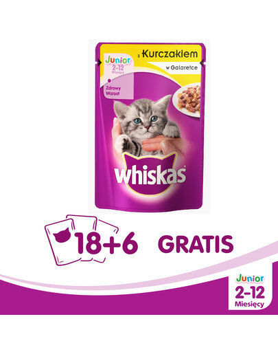 Whiskas Junior konservuotas ėdalas kačiukams su vištiena, 100 g x 18​ + 6 DOVANŲ kaina ir informacija | Konservai katėms | pigu.lt