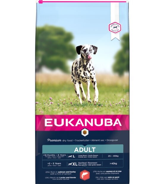 Eukanuba L/XL visavertis pašaras suaugusiems šunims su lašiša ir miežiais, 12 kg kaina ir informacija | Sausas maistas šunims | pigu.lt