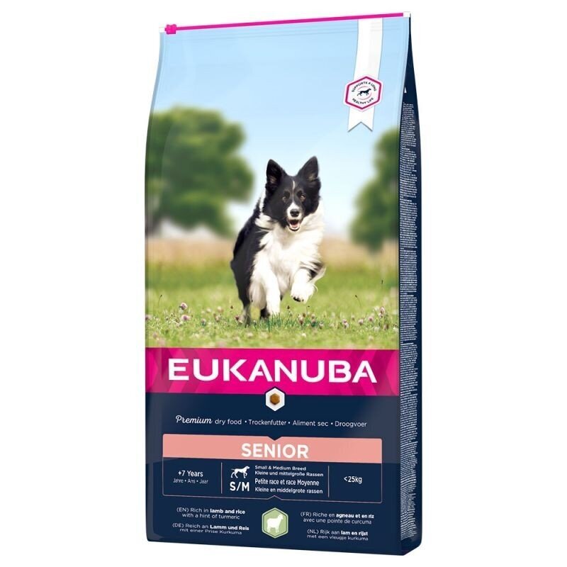 Eukanuba Senior S/M visavertis pašaras senyviems šunims su ėriena ir ryžiais 12kg kaina ir informacija | Sausas maistas šunims | pigu.lt