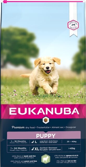 Eukanuba sausas pašaras didelių ir labai didelių veislių šuniukams su ėriena ir ryžiais, 12 kg цена и информация | Sausas maistas šunims | pigu.lt