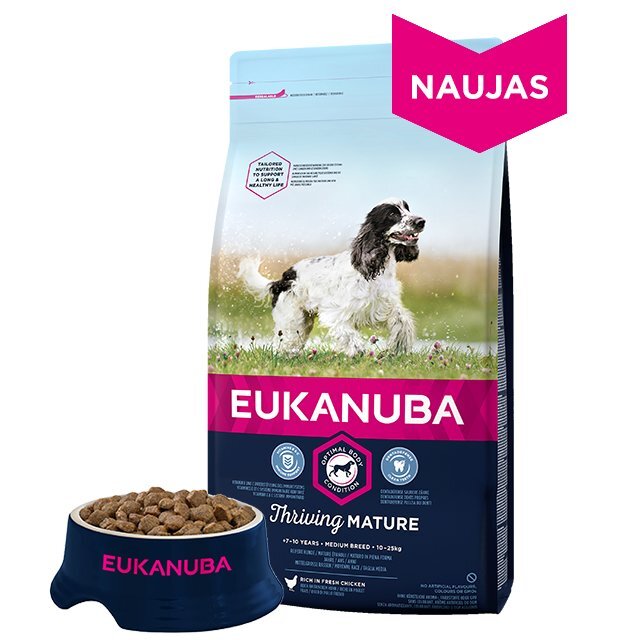 Eukanuba vidutinių veislių brandžių šunų sausas pašaras su šviežia vištiena, 15 kg цена и информация | Sausas maistas šunims | pigu.lt