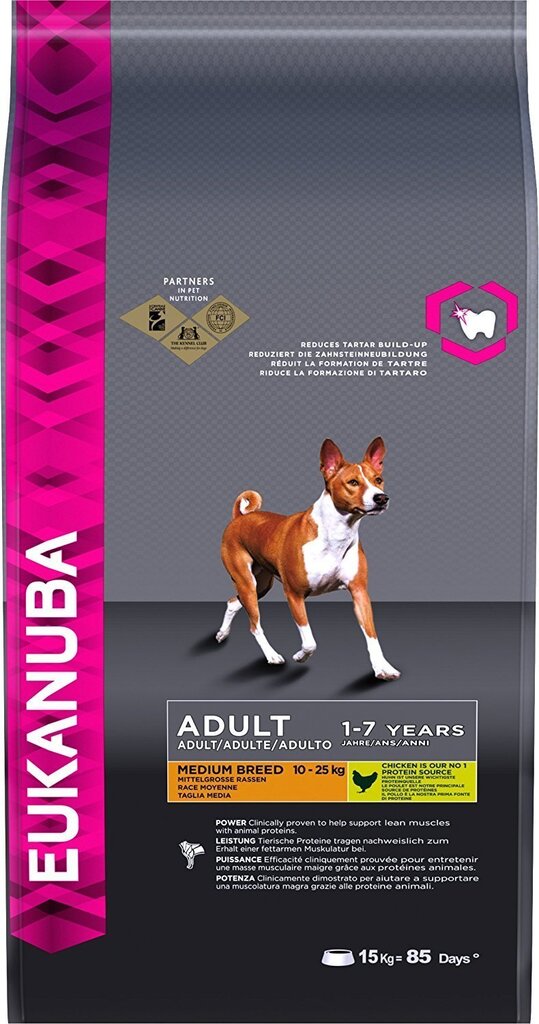 Eukanuba sausas pašaras vidutinių veislių šunims su šviežia vištiena 15 kg kaina ir informacija | Sausas maistas šunims | pigu.lt