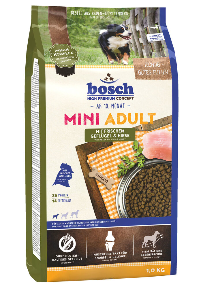 Bosch Petfood Mini Adult Poultry & Millet (High Premium) 1kg цена и информация | Sausas maistas šunims | pigu.lt