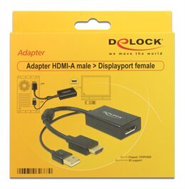 Delock - Adapter HDMI(M)+USB(Power)->Displayport 1.2(F) 24cm kaina ir informacija | Adapteriai, USB šakotuvai | pigu.lt